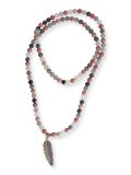 Mala in Rodonite e Quarzo Grigio con Piuma